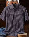 Black Base Diamond Printed Snap Short Sleeve Shirt