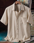 Beige Stripe Short Sleeve Pocket Shirt