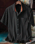 Black Dobby Stripe Short Sleeve Shirt